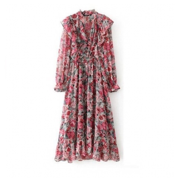 Zara Dresses & Skirts - Zara Women’s Floral long sleeve Long Lined Dress Size M